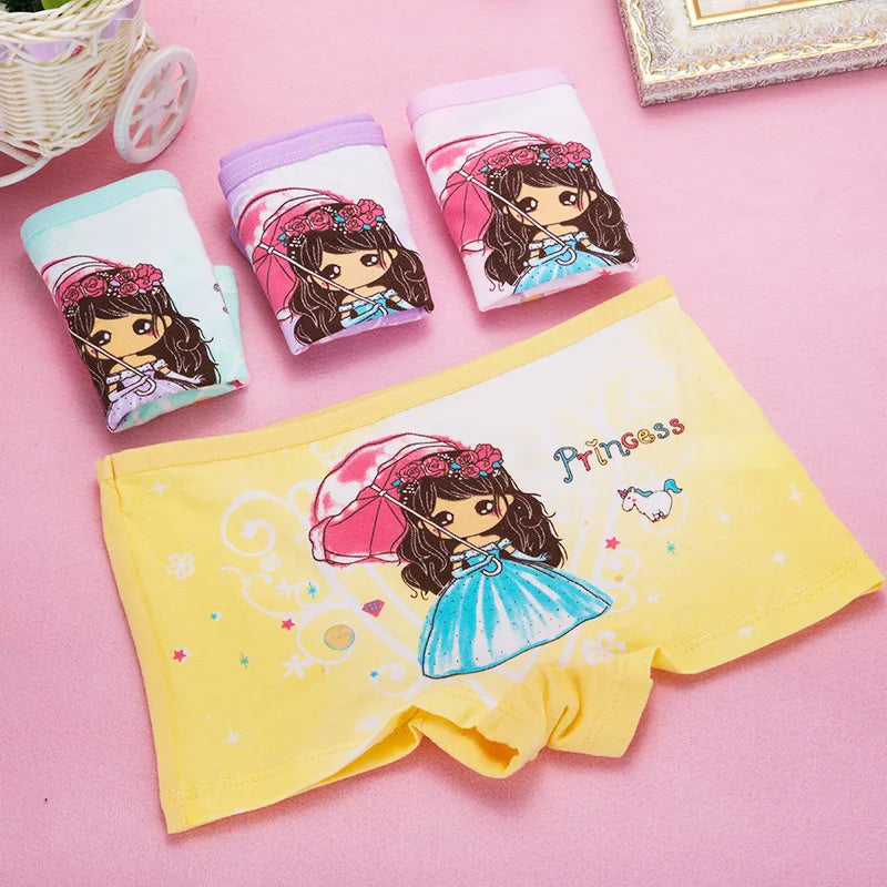 4pcs Girls Cartoon Boxes Children Cotton Underwear Size 2T-10T