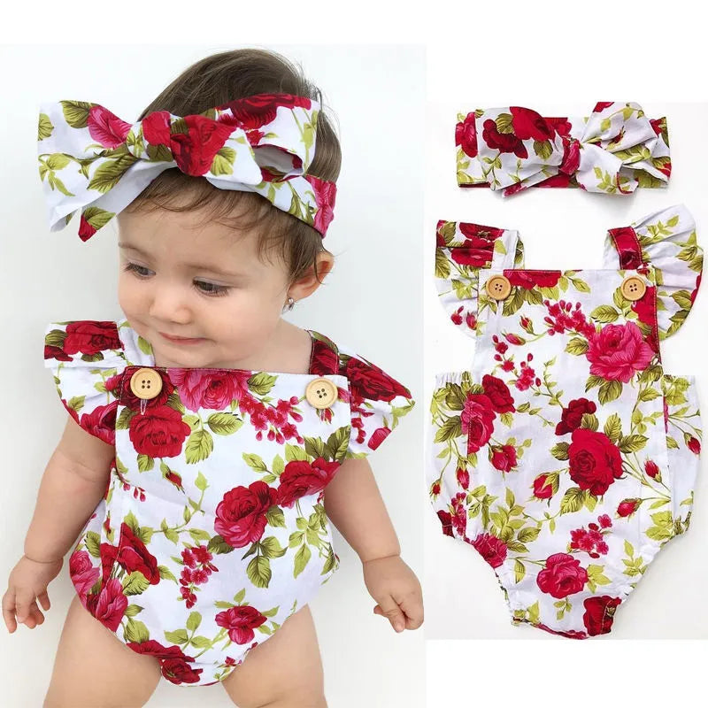 Flower One Piece Dress Set with Ribbon Baby Girl