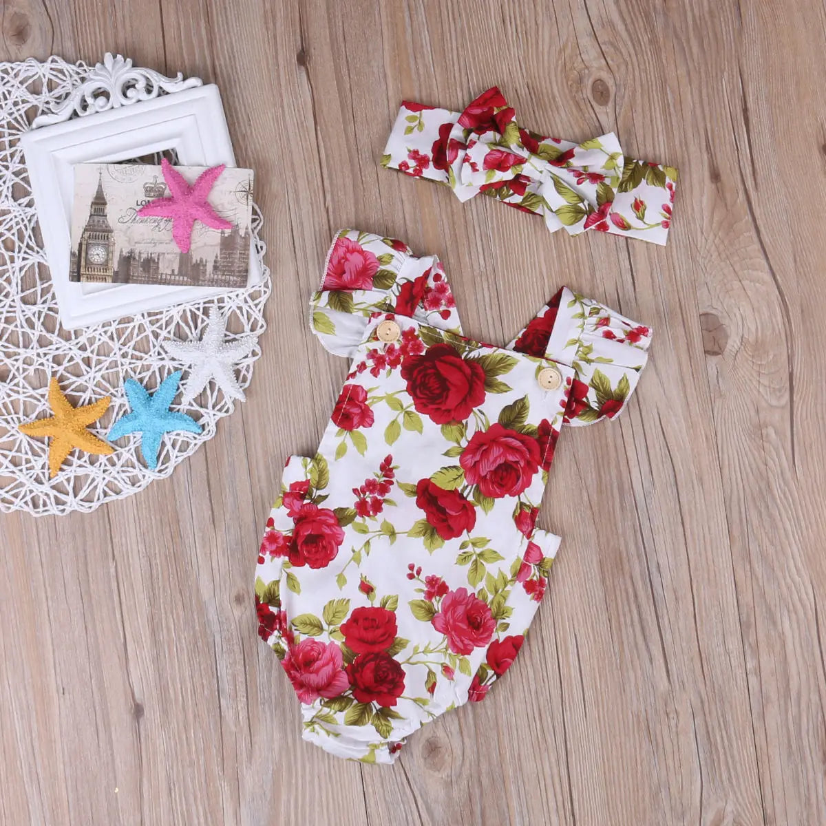 Flower One Piece Dress Set with Ribbon Baby Girl