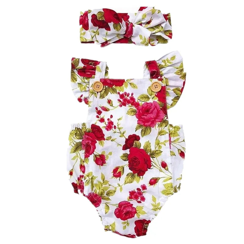 Flower One Piece Dress Set with Ribbon Baby Girl