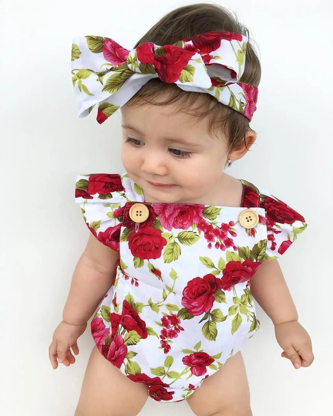 Flower One Piece Dress Set with Ribbon Baby Girl