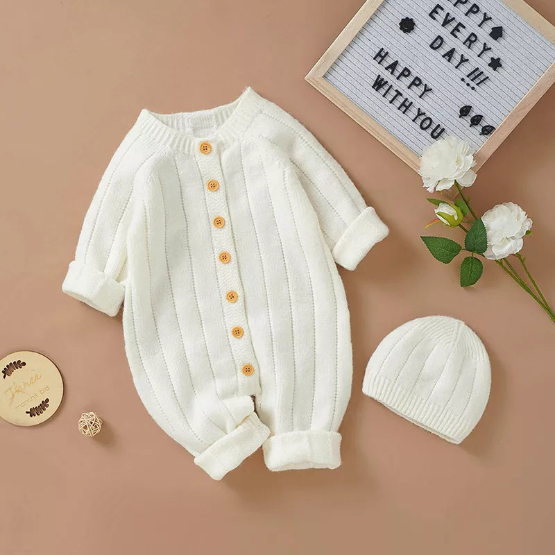 White Warm Baby Knit Romper