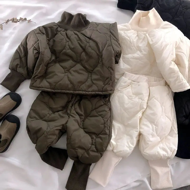 Children's Autumn Winter Simple Solid Color Warm Coat Set 2piece