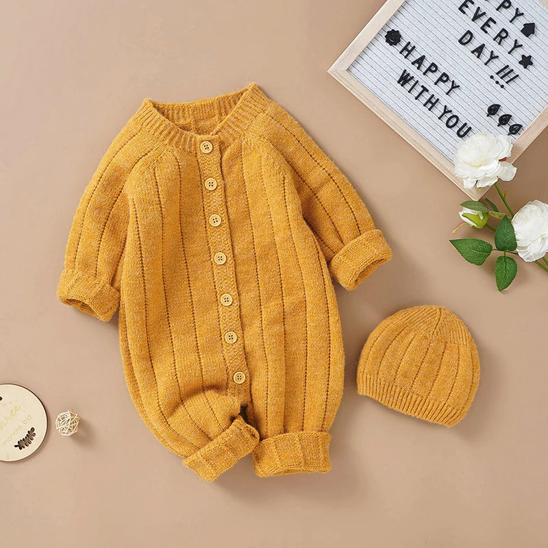 Orange-Beige Warm Baby Knit Romper