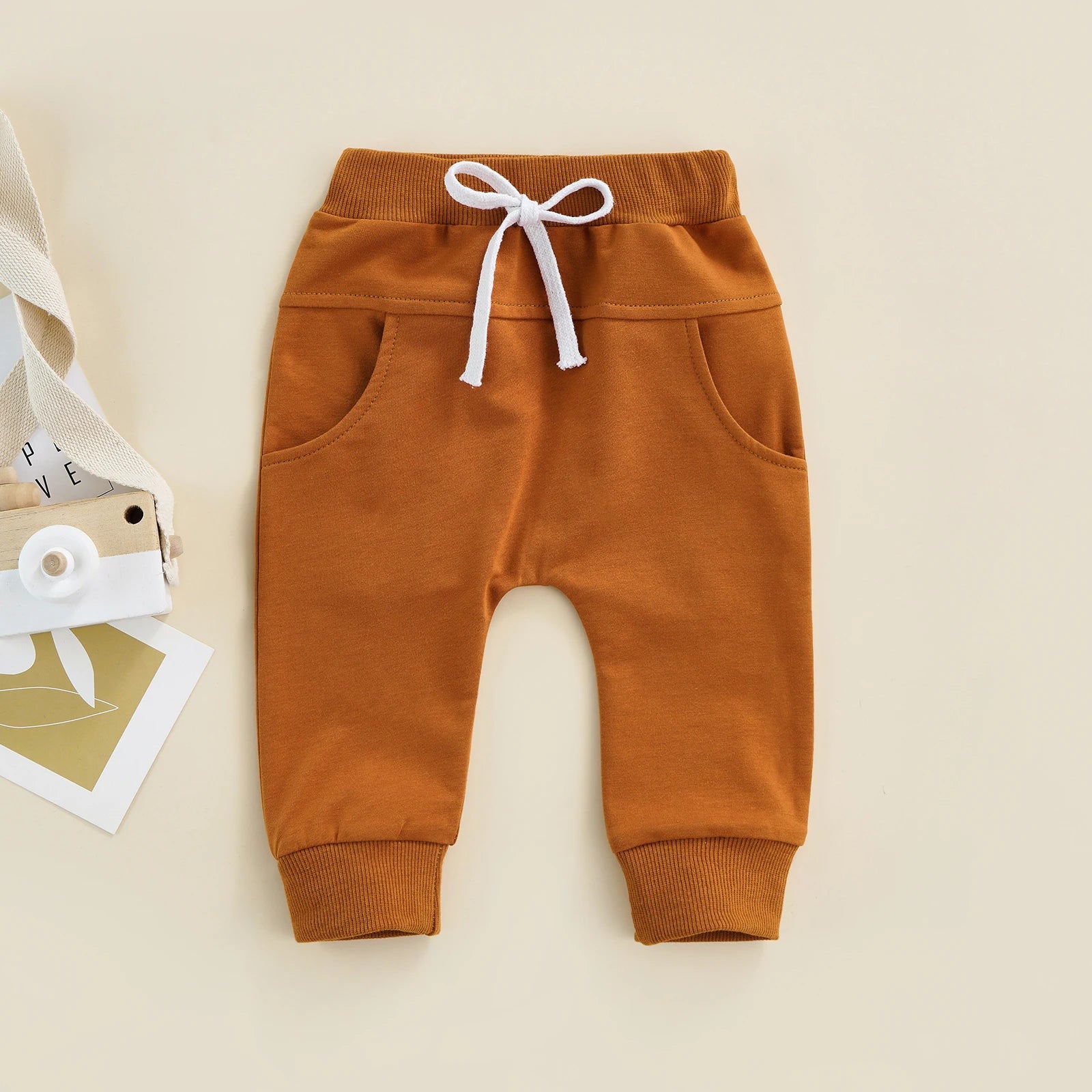 Newborn Baby Boys Girls Trousers, Elastic Waist Adjustable Drawstring 0-3T