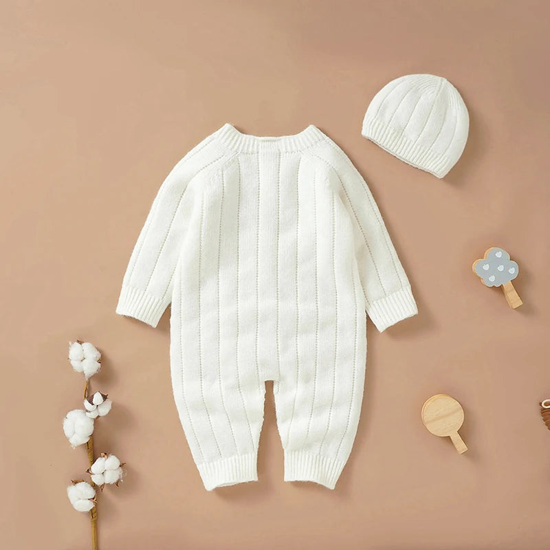 White Warm Baby Knit Romper