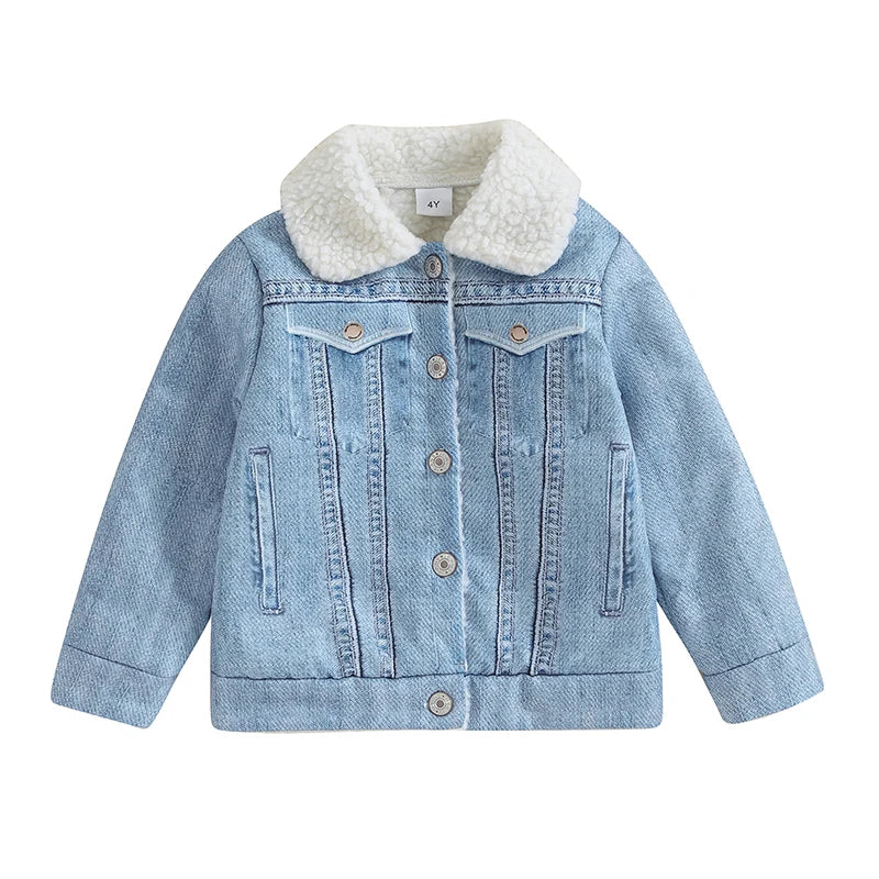 Pudcoco Toddler Girl Boy Denim Jacket Contrast Color LongSleeve Button Cardigan Winter Coat Infant Baby Spring Fall Outwear 4-7T