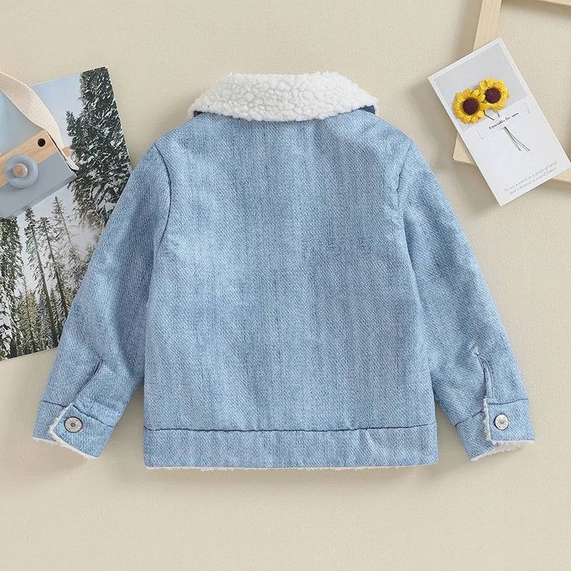 Pudcoco Toddler Girl Boy Denim Jacket Contrast Color LongSleeve Button Cardigan Winter Coat Infant Baby Spring Fall Outwear 4-7T