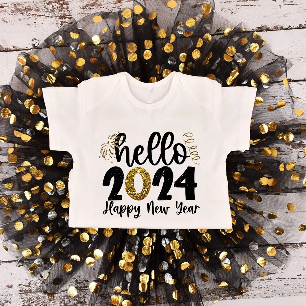 HELLO 2024 Happy New Year - Baby Girl T-Shirt 0-2 Years