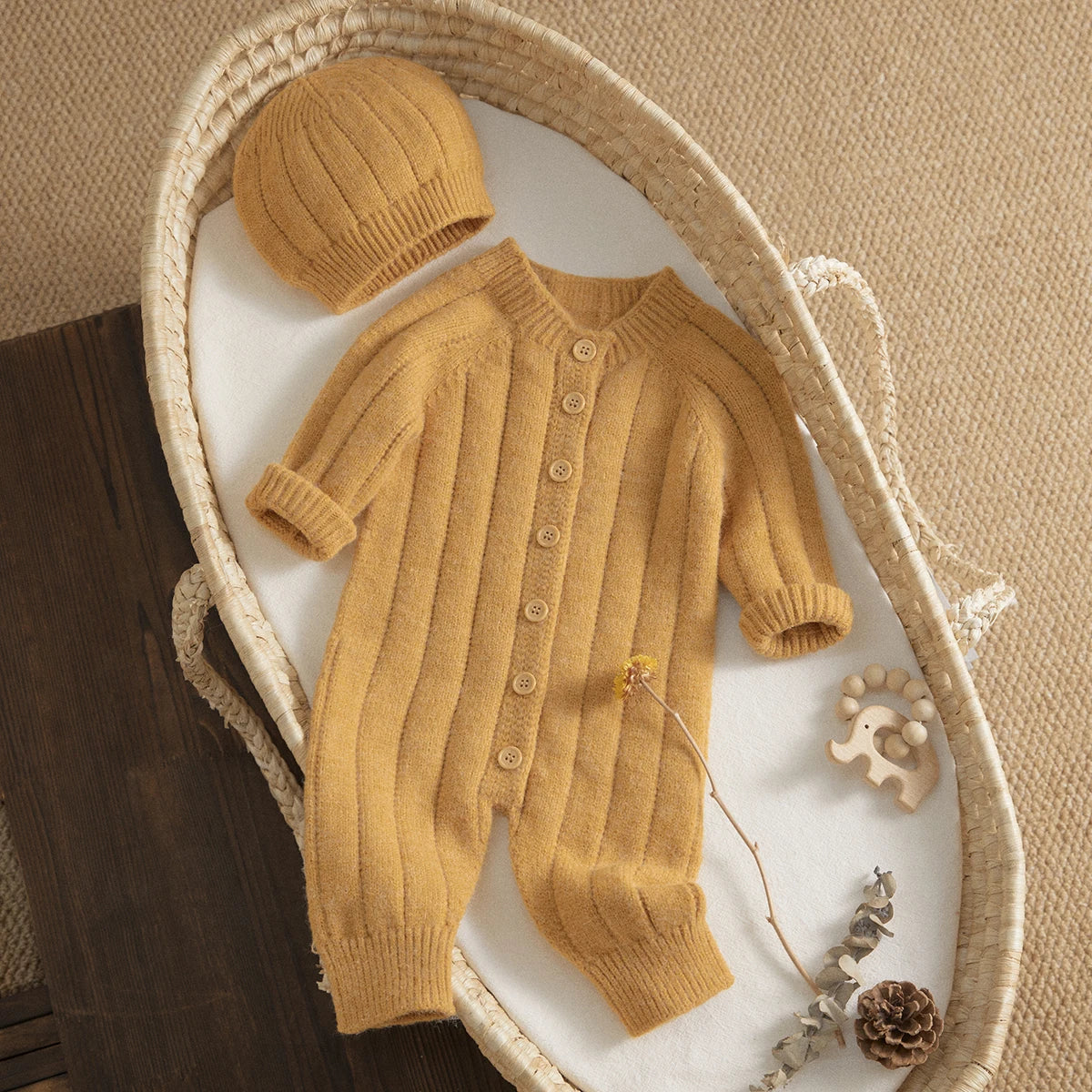 Orange-Beige Warm Baby Knit Romper