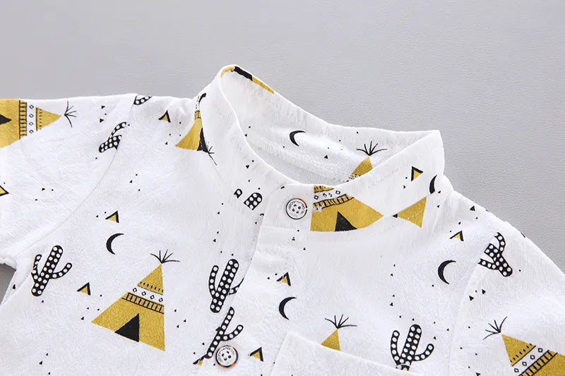 Baby Clothes Cool Pyramid Summer Short-sleeved Shirt Set - Yellow