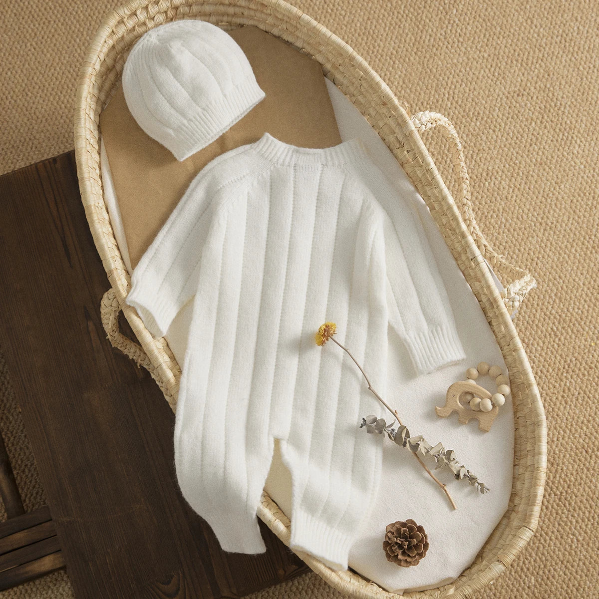 White Warm Baby Knit Romper