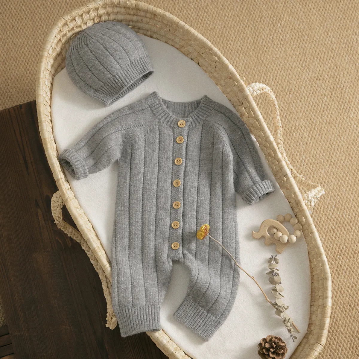 Grey Warm Baby Knit Romper