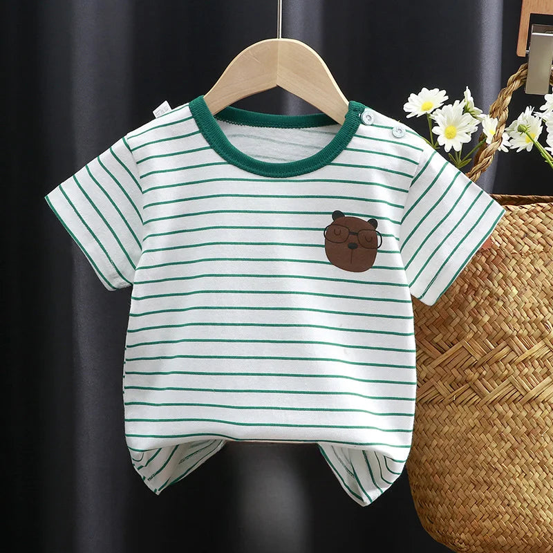 Summer Baby T-shirt Fashion Cartoon Girls Tees Short Sleeve Cotton Boys Tops Korean Casual Kids Clothes for 0-7Y Cheap Stuff