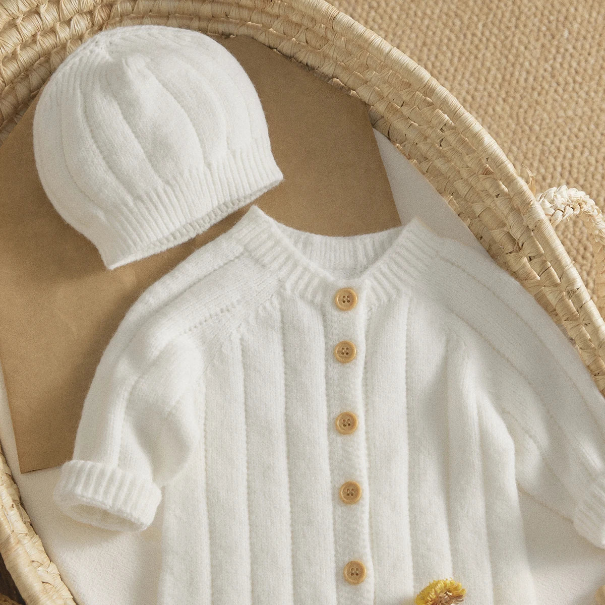 White Warm Baby Knit Romper