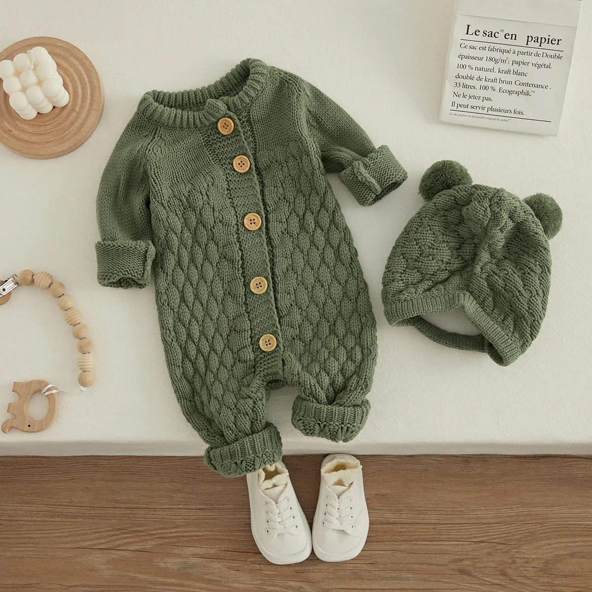 Knitted Onesie with Beanie 0-2 Years