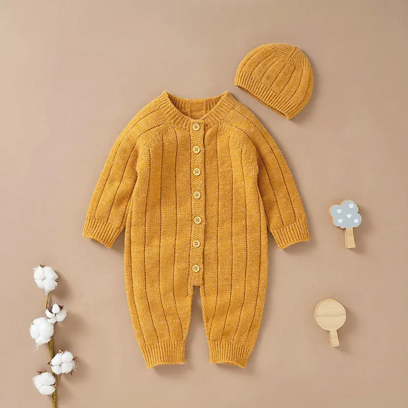 Orange-Beige Warm Baby Knit Romper