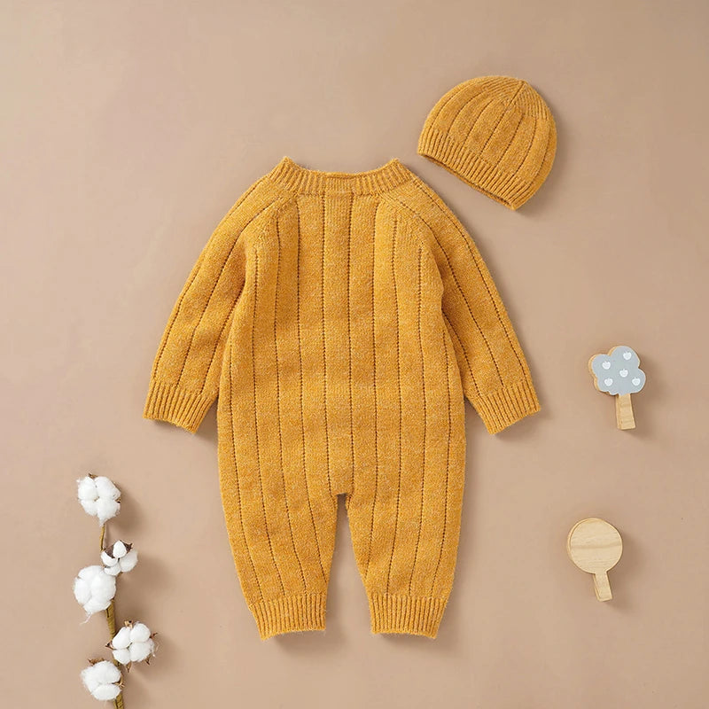 Orange-Beige Warm Baby Knit Romper