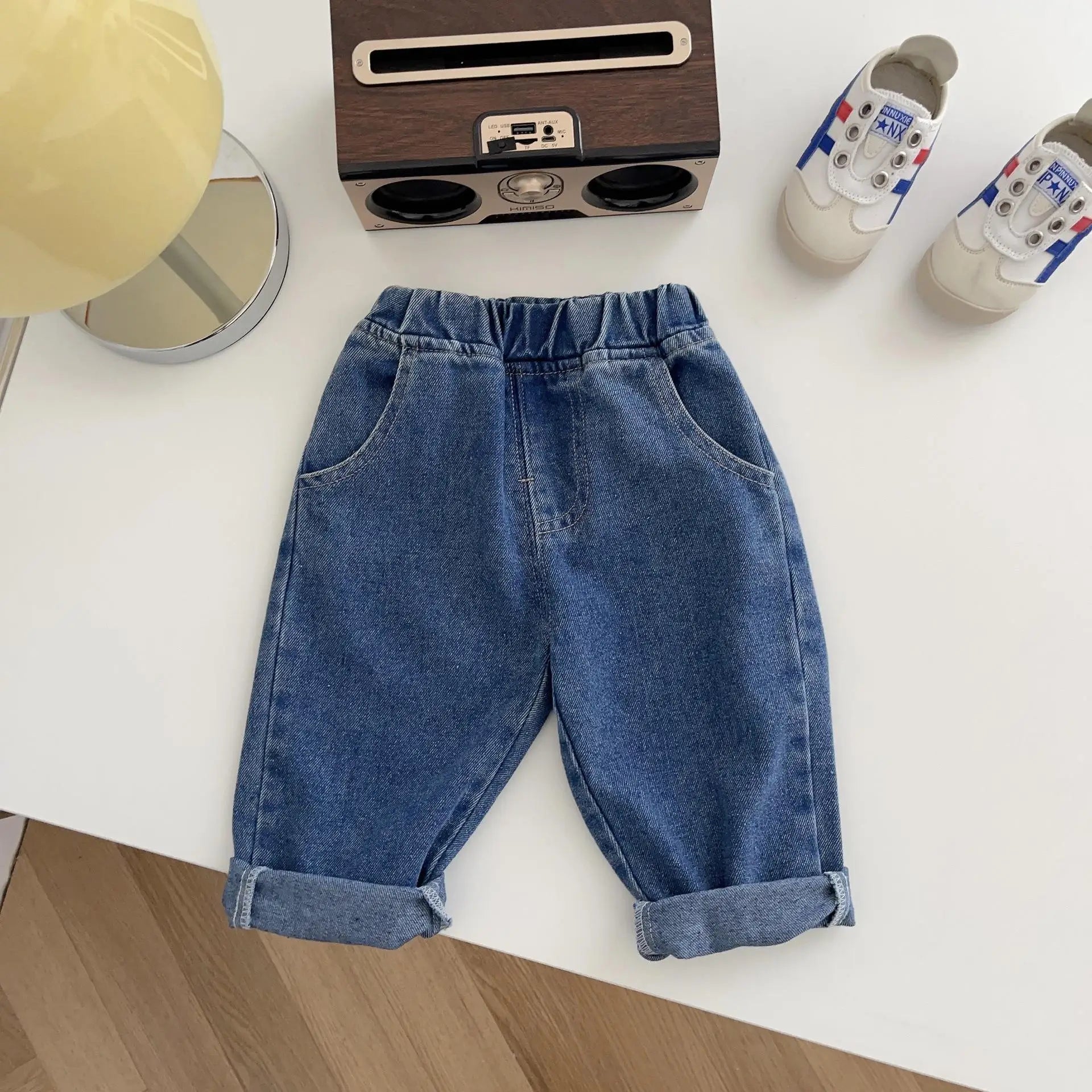 Children Solid Jeans 0-5y Baby Autumn Kid Boy Simple Soft Casual Pants Girl Baby Pockets Loose Fashion Trousers Infant Dungarees