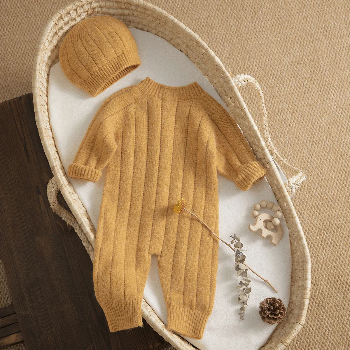 Orange-Beige Warm Baby Knit Romper