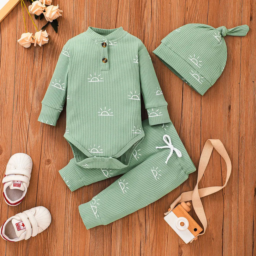 Soft Cotton Green Baby Romper 3 Piece Set