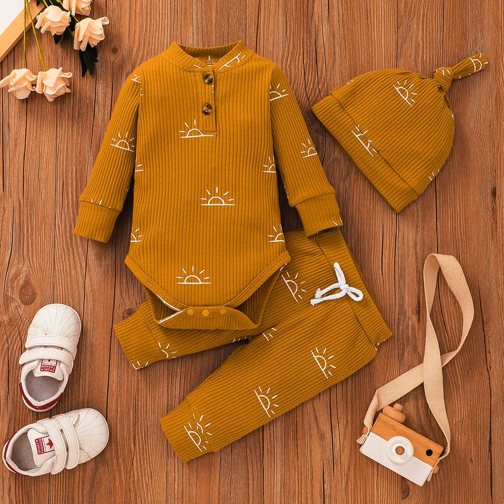 Cute Autumn Baby Romper 3 Piece Set