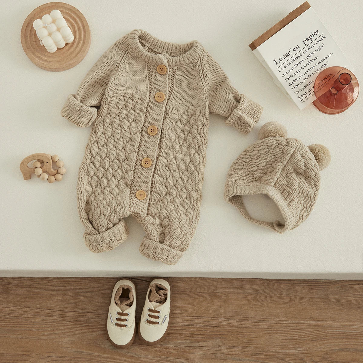 Knitted Onesie with Beanie 0-2 Years