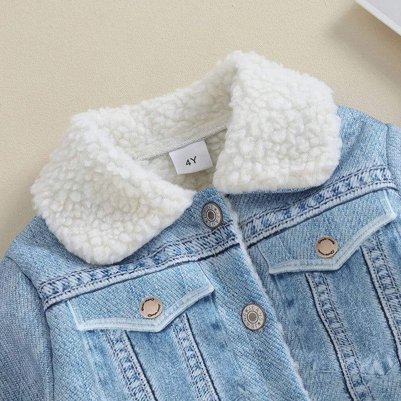 Pudcoco Toddler Girl Boy Denim Jacket Contrast Color LongSleeve Button Cardigan Winter Coat Infant Baby Spring Fall Outwear 4-7T