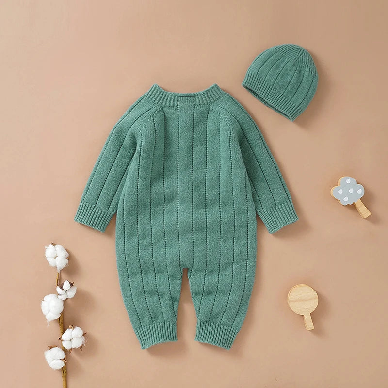 Green Warm Baby Knit Romper