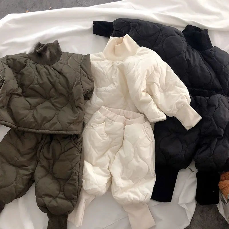 Children's Autumn Winter Simple Solid Color Warm Coat Set 2piece