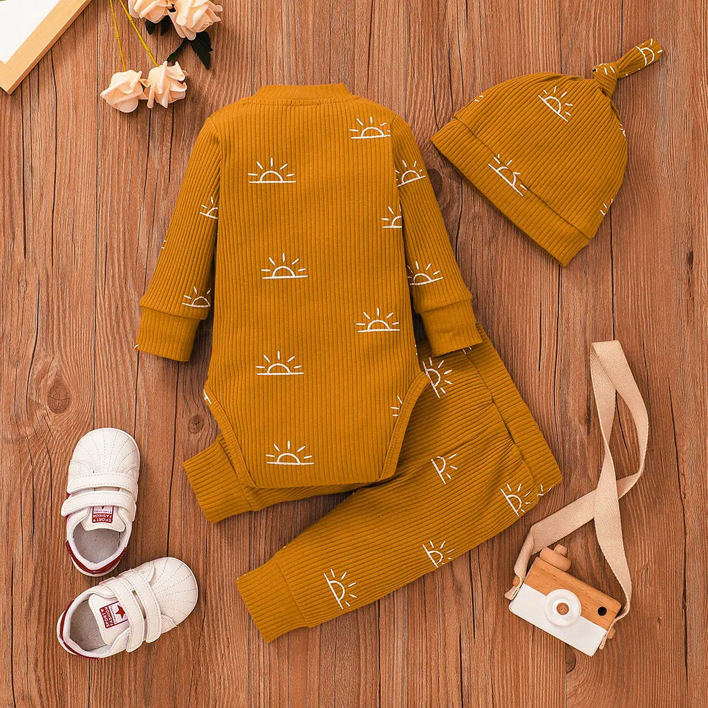 Cute Autumn Baby Romper 3 Piece Set