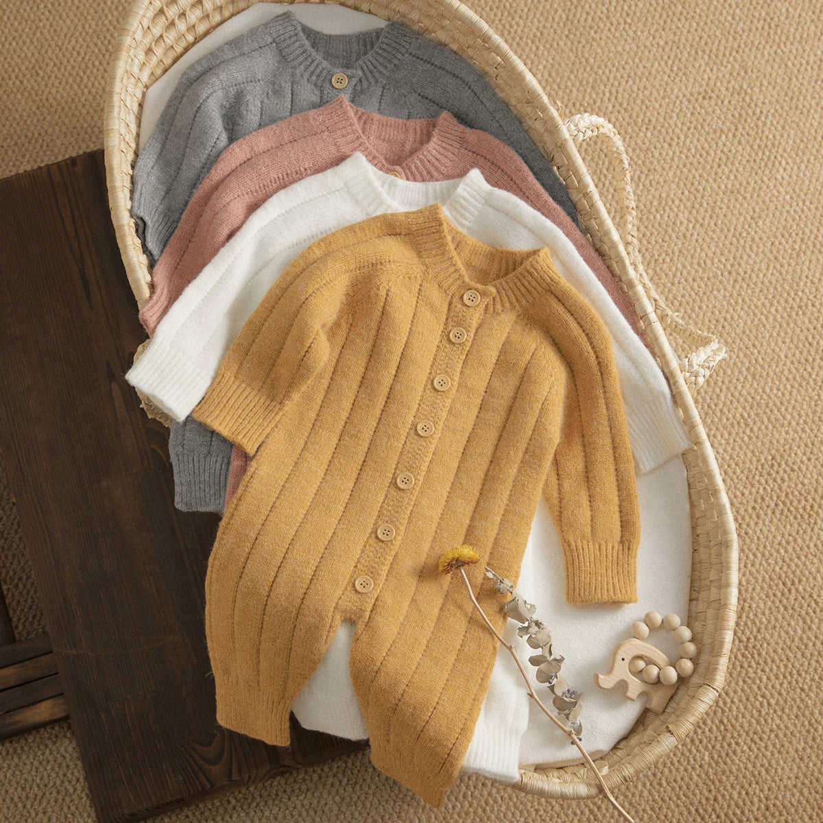 Orange-Beige Warm Baby Knit Romper