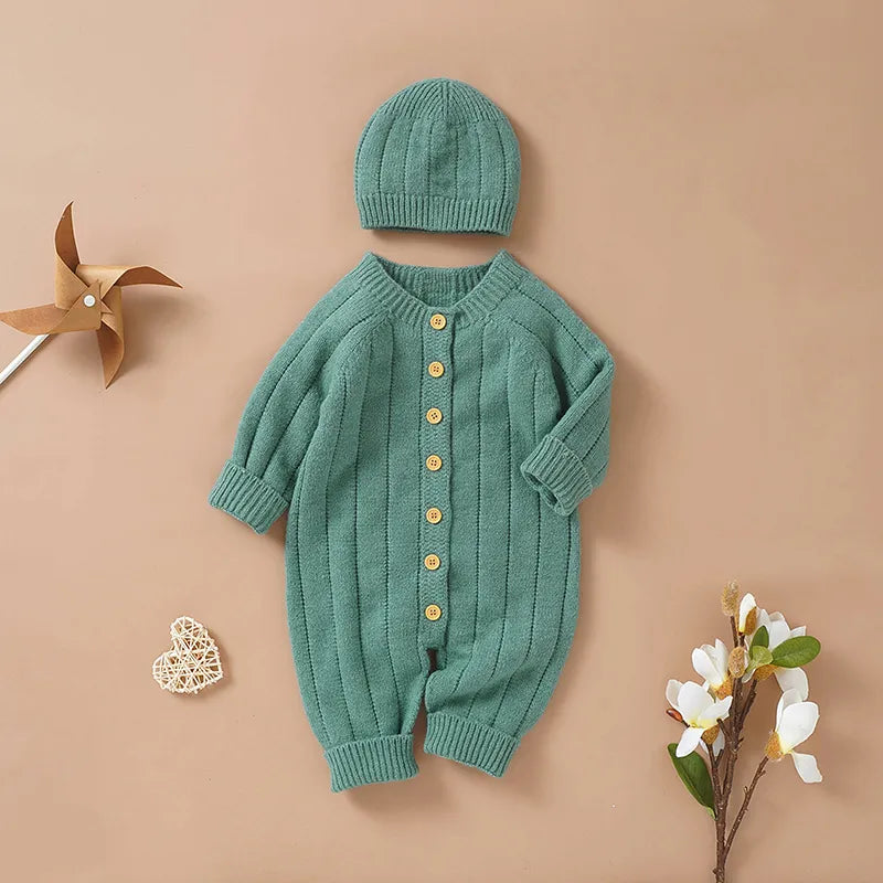 Green Warm Baby Knit Romper