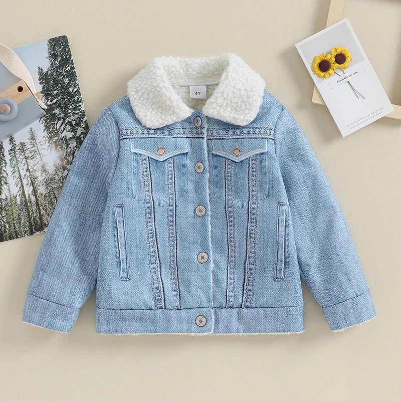 Pudcoco Toddler Girl Boy Denim Jacket Contrast Color LongSleeve Button Cardigan Winter Coat Infant Baby Spring Fall Outwear 4-7T