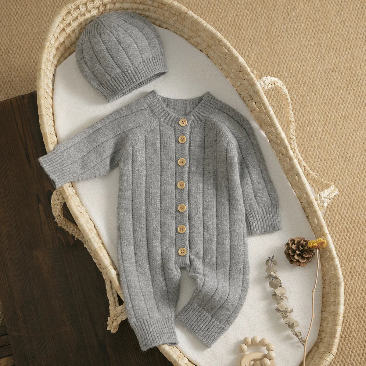 Grey Warm Baby Knit Romper