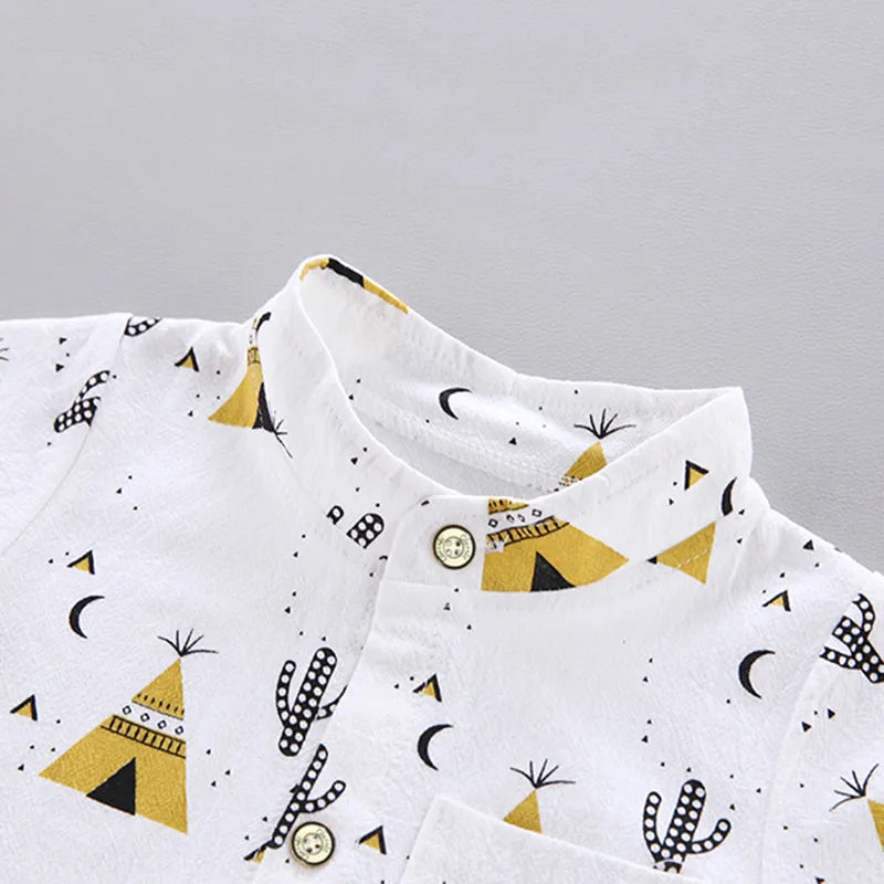 Baby Clothes Cool Pyramid Summer Short-sleeved Shirt Set - Yellow