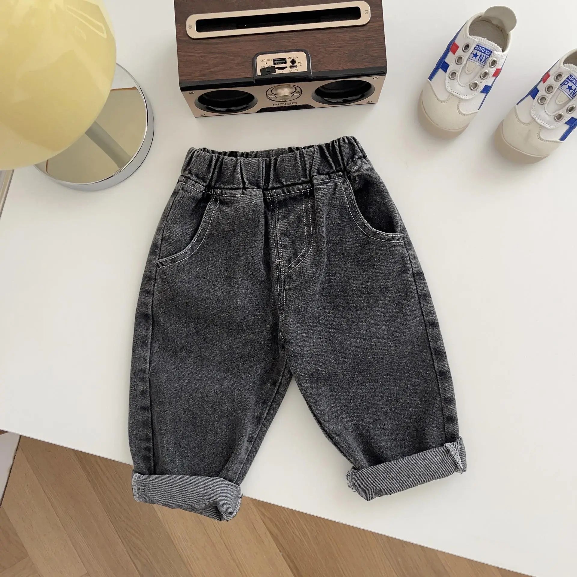 Children Solid Jeans 0-5y Baby Autumn Kid Boy Simple Soft Casual Pants Girl Baby Pockets Loose Fashion Trousers Infant Dungarees