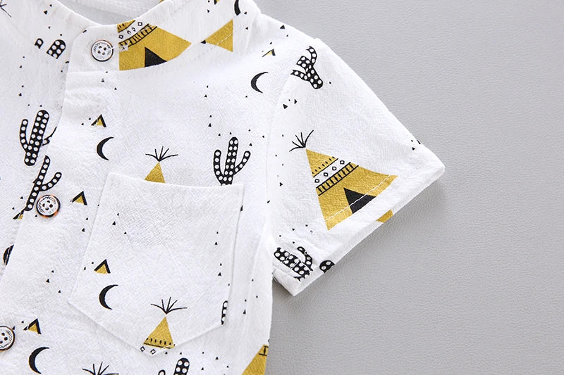 Baby Clothes Cool Pyramid Summer Short-sleeved Shirt Set - Yellow