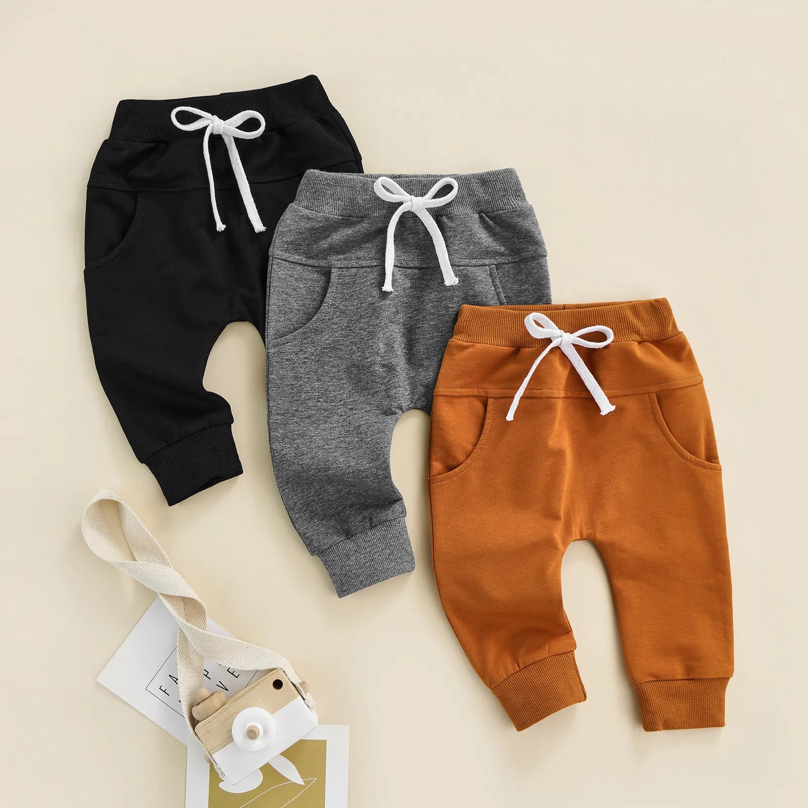 Newborn Baby Boys Girls Trousers, Elastic Waist Adjustable Drawstring 0-3T