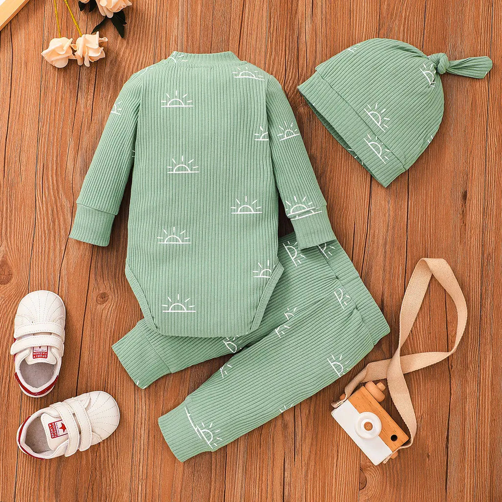 Soft Cotton Green Baby Romper 3 Piece Set