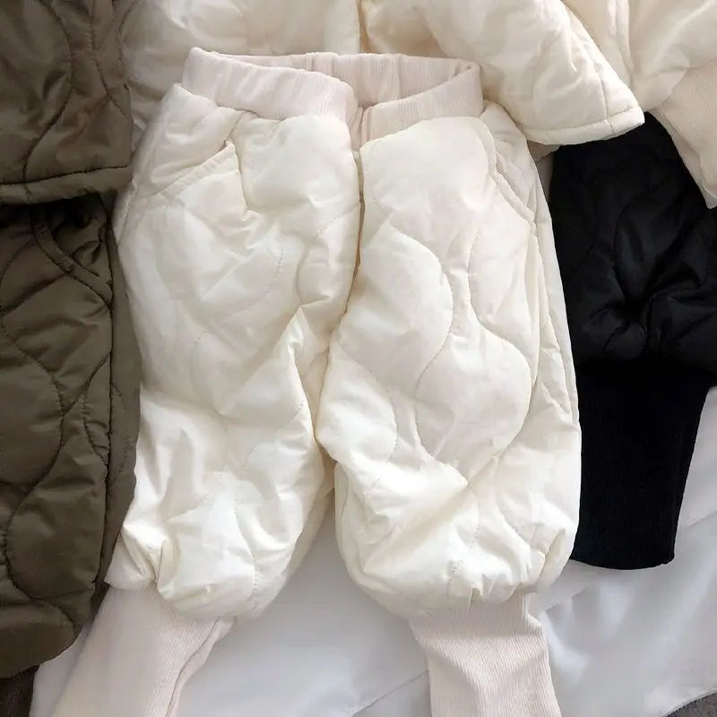 Children's Autumn Winter Simple Solid Color Warm Coat Set 2piece