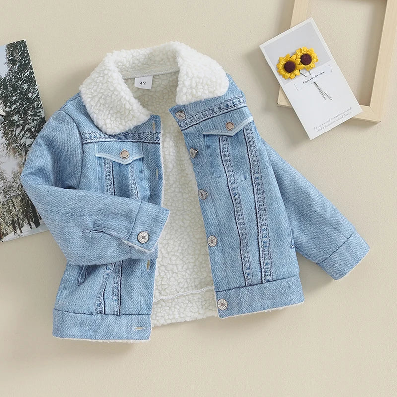 Pudcoco Toddler Girl Boy Denim Jacket Contrast Color LongSleeve Button Cardigan Winter Coat Infant Baby Spring Fall Outwear 4-7T