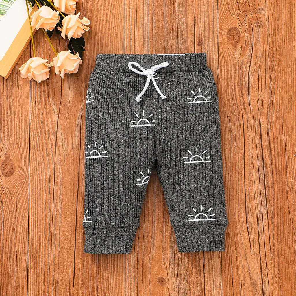 3 Piece Cute Baby Romper with Sunrise Pattern Matching Set Grey