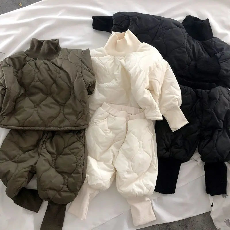 Children's Autumn Winter Simple Solid Color Warm Coat Set 2piece